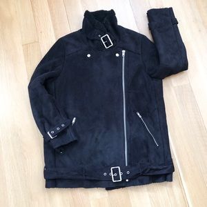 Women’s faux suede and shearling moto jacket